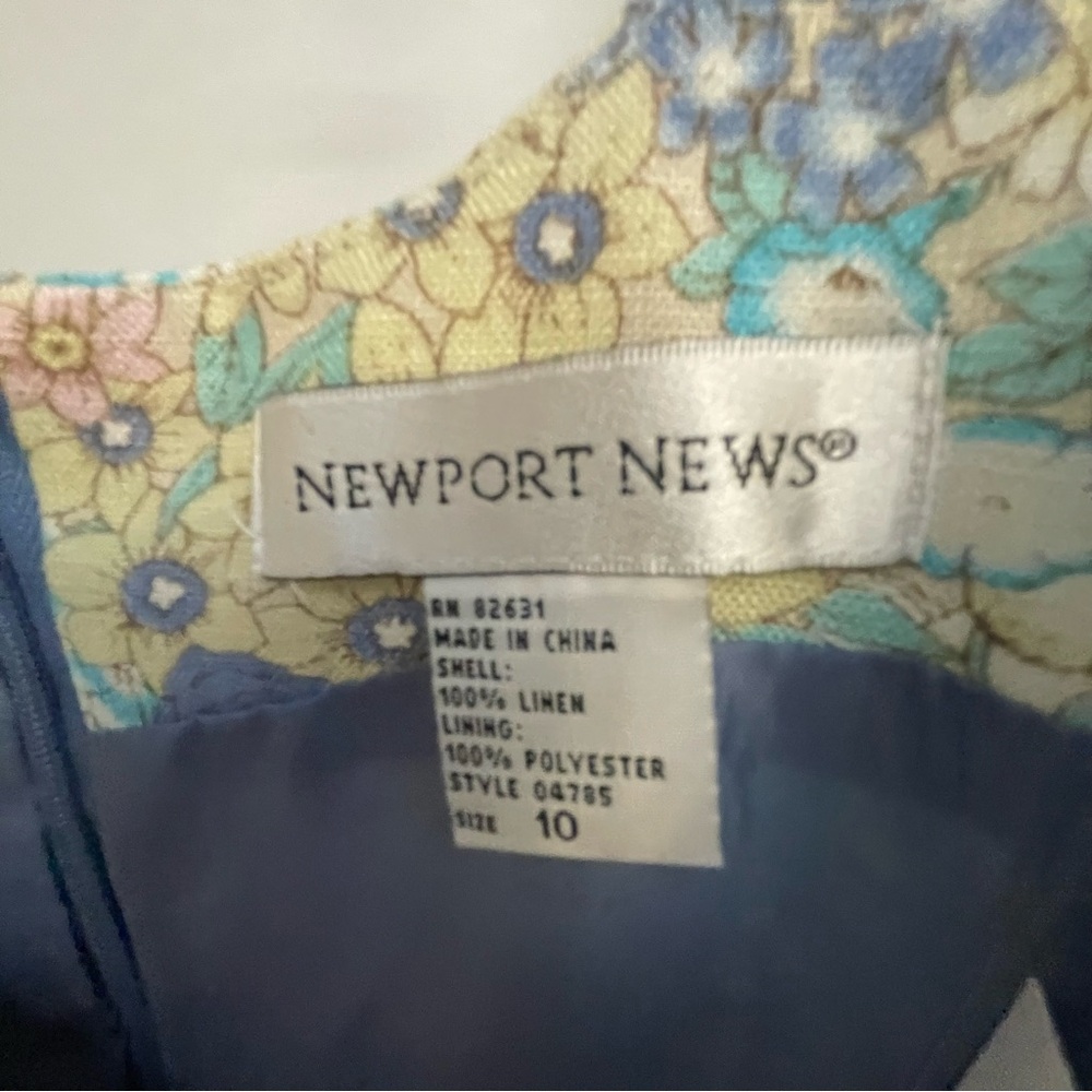 Newport News 100% Linen Blue and Cream Sheath Dress - Picture 5 of 5